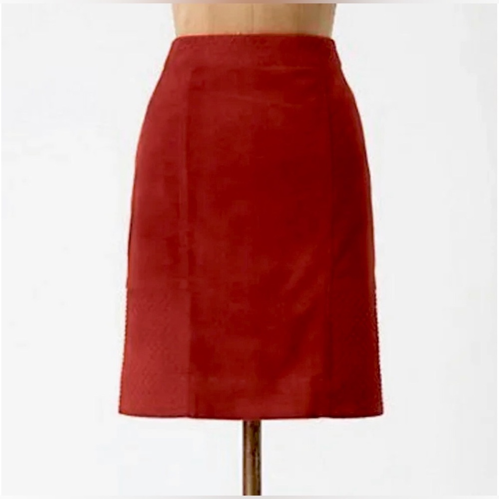 Velvet Skirt Anthropologie Knee Length Brick Rusty Red MIdi Lined size 8